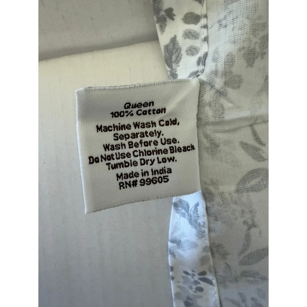 Papyrus Sheet Set Queen White Floral Spray Gray Botanical 100% Cotton Neutral